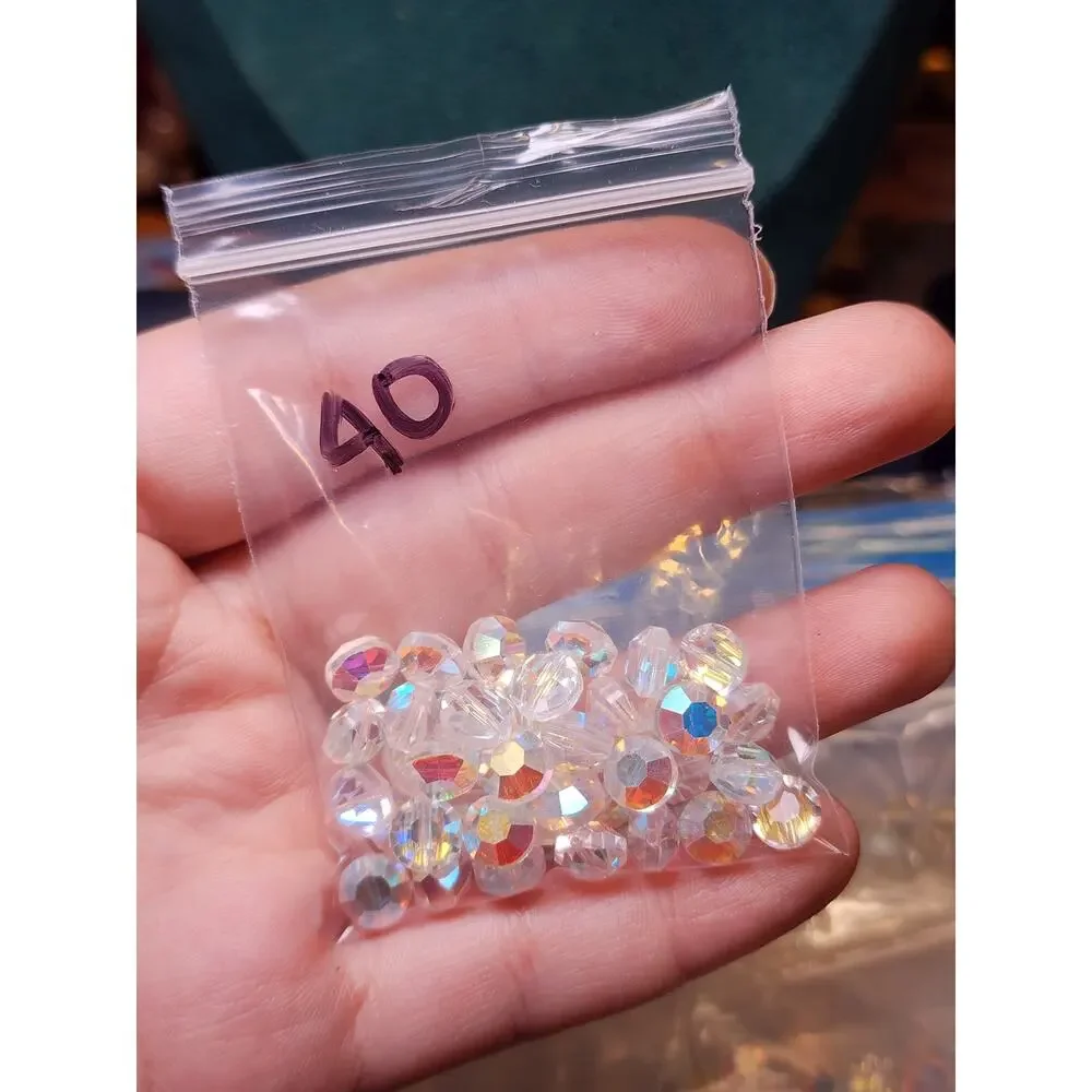 40 Swarovski 5100 7mm Tablet Lentil Aspirin AB Crystal Beads Vtg Discontinued